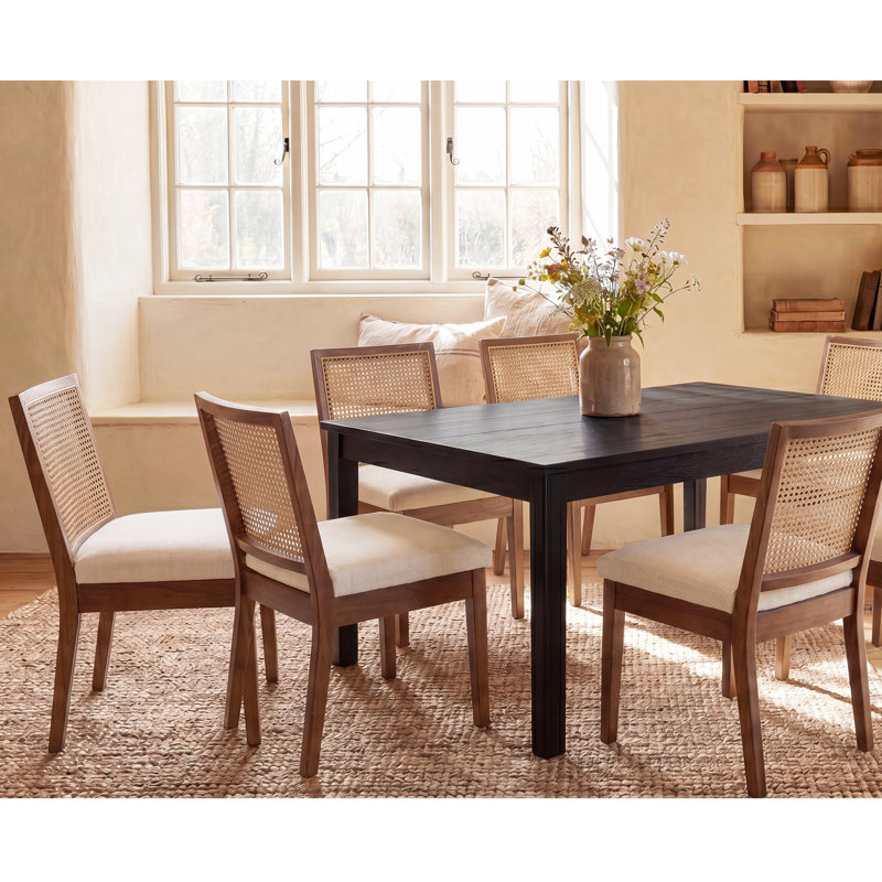 Rattan Back Dining Chair Indoor&Outdoor Armless Accent Side Chair, Easy Assembly Upholstered Dining Chair for Kitchen Restaurant Patio