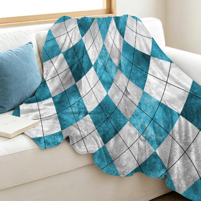 Jeté en flanelle bleue ultra douce, imprimé à carreaux sans couture Argyle