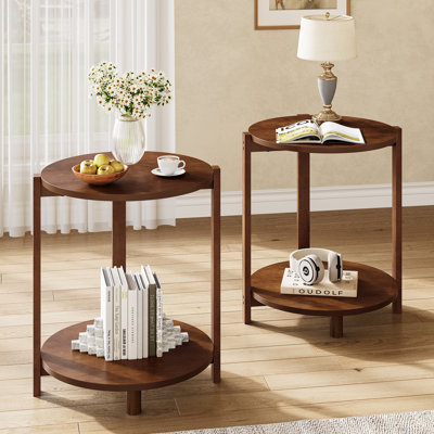 Solid Wood End Table with 2-Tier Storage(Set of 2)