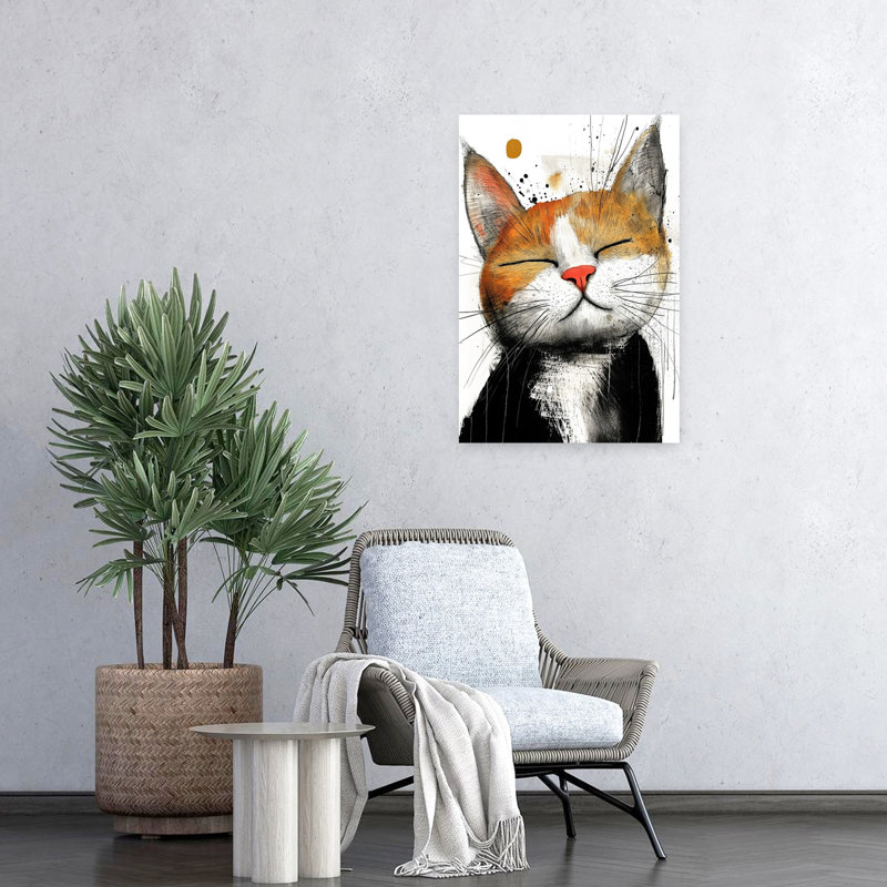 «Happy Ginger Cat Peaceful Contemporary», art mural, H 24 po x l 16 po