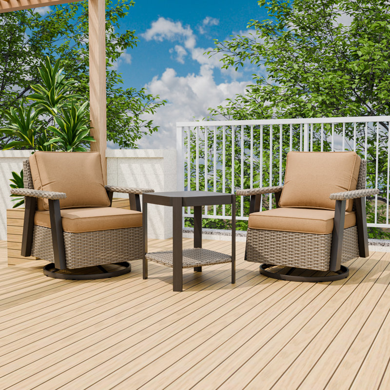 Ensemble de chaises de patio 3 pièces pivotantes en osier avec table d'appoint, Tanné