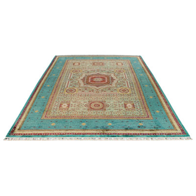 7x10 Green and Blue Turkish Tribal Rug