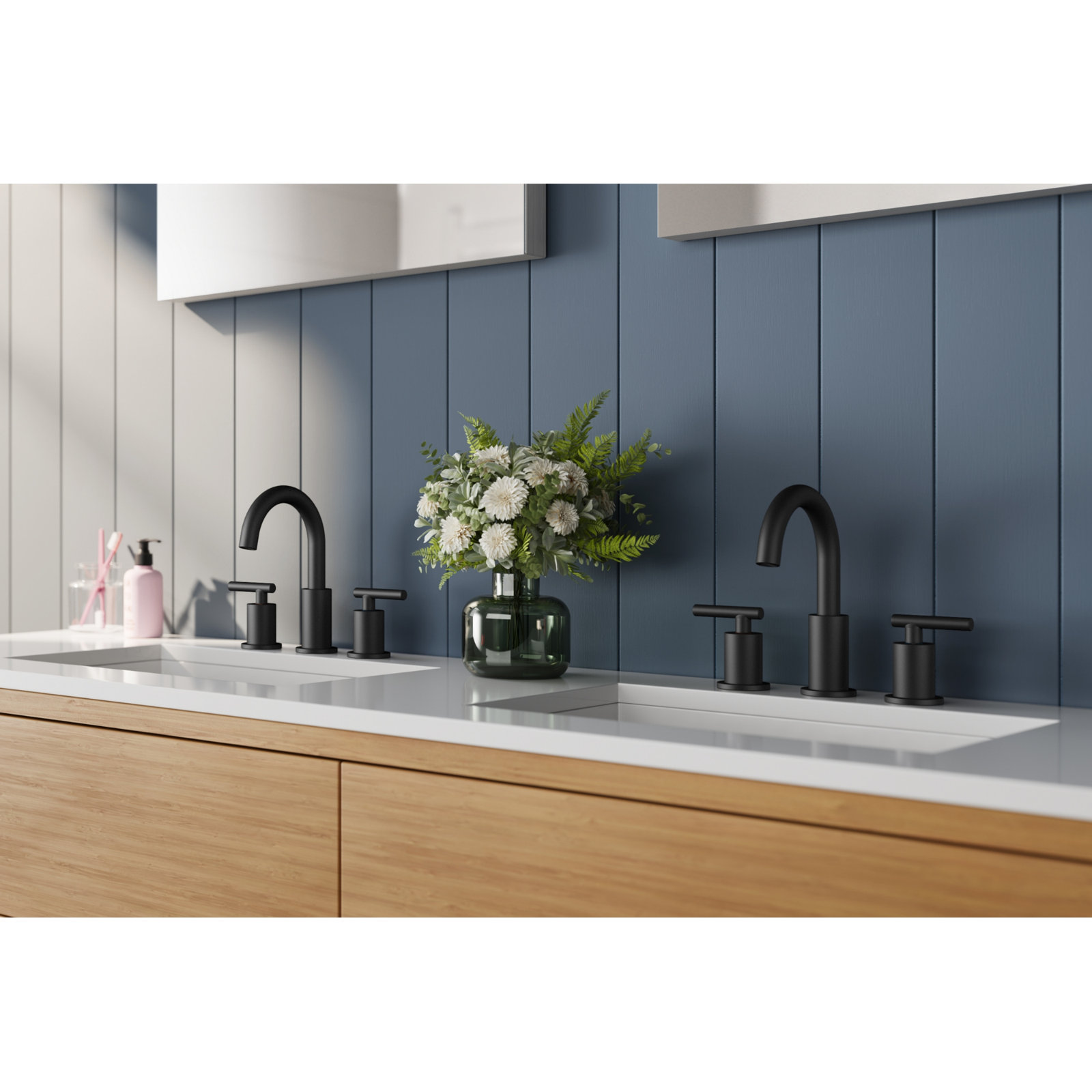Celestine Widespread Bathroom Faucet with Drain, Black