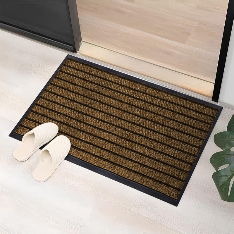 NON-SLIP RUBBER DOOR MAT - INDOOR/OUTDOOR USE, Brown, 60cm W x 90cm L