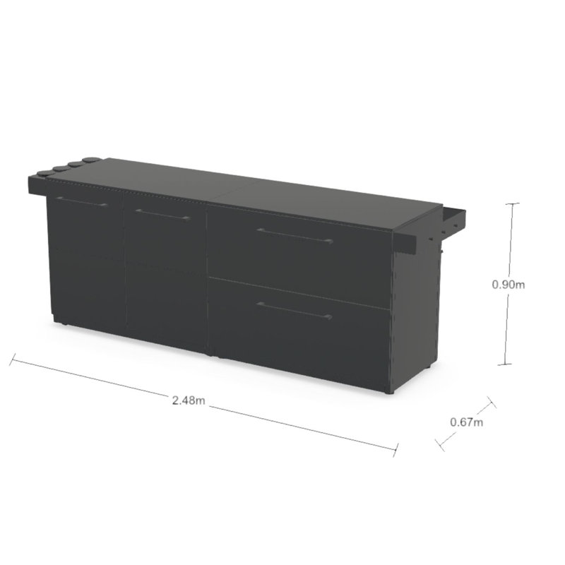 Ensemble de rangement et d'accessoires modulaires pour cuisine extérieure Cozze Elements – Module en acier thermolaqué résistant aux intempéries avec plateau de table en stratifié haute pression, étagère suspendue universelle et station de préparation des garnitures (ensemble de 4 pièces)