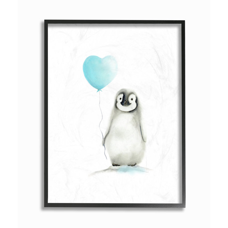 Art sur toile, bébé pingouin, Giclée encadrée noir minuit, H 14 po x l 11 po