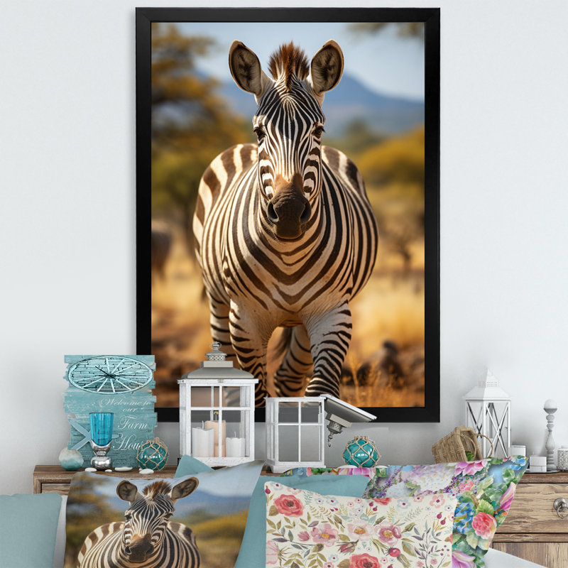 Reproduction sur toile, "Zèbre marchant en Afrique II", Cadre simple noir, H 20 po x l 12 po x P 1 po