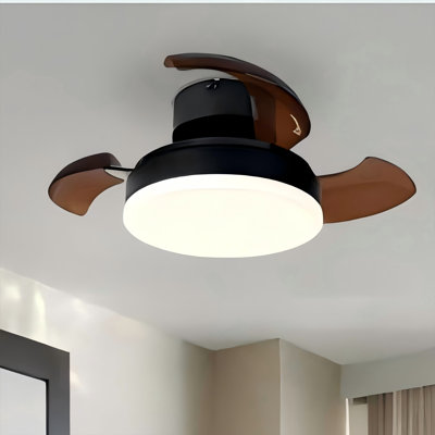 Laytonya 24'' Indoor Ceiling Fans With Light, Dimmable Recessed Ceiling Fan,Six Speeds Ceiling Fan with LED Light Kit and Remote Control, Retractable Blades