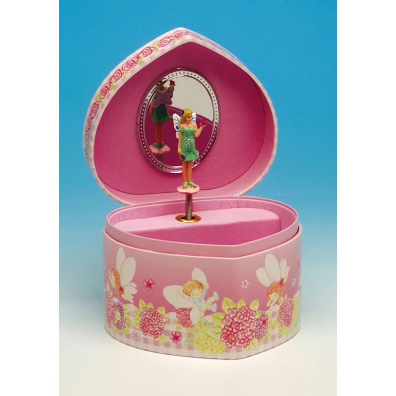Boîte à bijoux fée en forme de cœur, en ouvrant le couvercle, une fée se tourne vers la boîte à bijoux "You are my sunshine" Melody