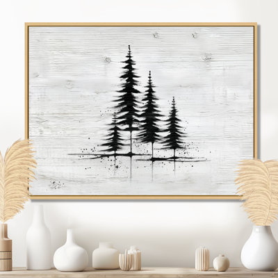 «Black Grey Winter White Pine Trees Forest», art mural sur toile, nature noire