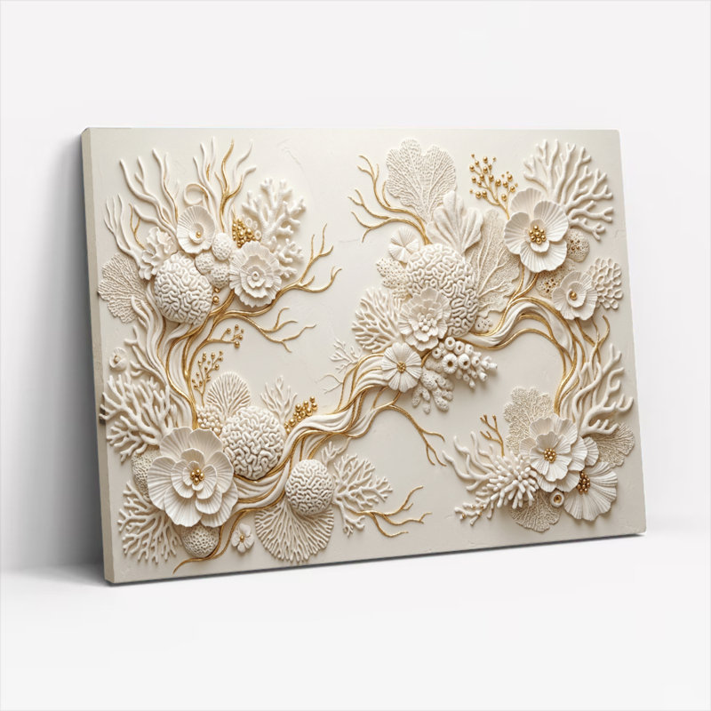 "Floral relief", reproduction d'art sur toile, ensemble de 1, Toile tendue, 24"H x 36"W