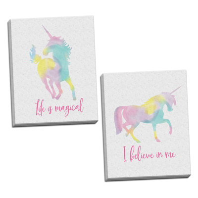 « i croyez-moi et life is magic licorne », ensemble de 2 reproductions d’art aquarelle