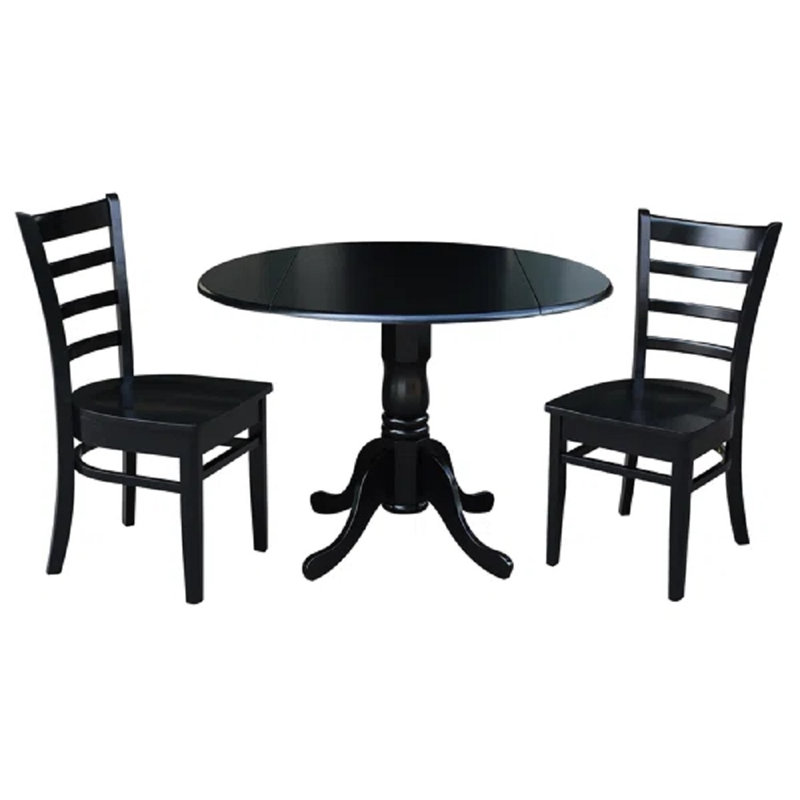 Hinerk - 2 Person Solid Wood Dual Dropleaf Dining Set, Black/Black