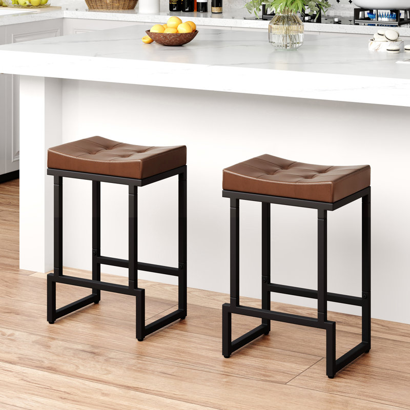 Tabouret de comptoir rembourré avec structure et repose-pieds en métal, tabouret de bar à hauteur de siège sans dossier, Brun