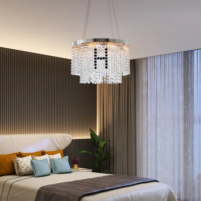Lustre en cristal rond moderne de 23,6 po, luxueux luminaire suspendu en cristal K9 pour le salon, la salle à manger, la chambre à coucher et l'îlot de cuisine (ampoules non incluses)
