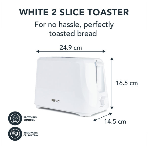 Essential Toaster PIFCO Essentials White 2 Slice Toaster - Compact Design With 6 Browning ...