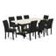Ensemble de table de salle à manger 9 pièces comprenant une table rectangulaire en lin blanc et 8 chaises rembourrées en tissu de lin noir avec dossier haut - finition noire brossée-1843751759-1843751746