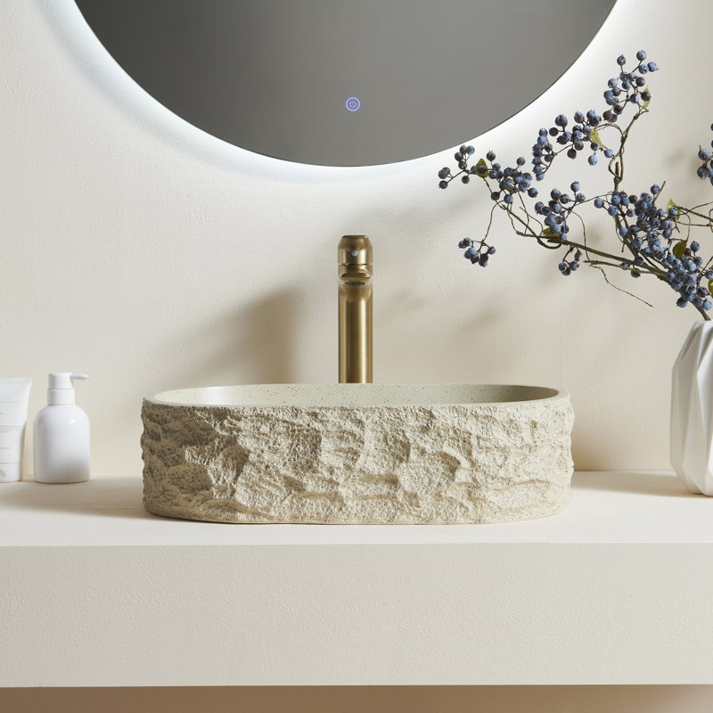 Lavabo de salle de bain ALIA 20', lavabo ovale irrégulière en résine, style artistique, sans robinetterie, couleur beige