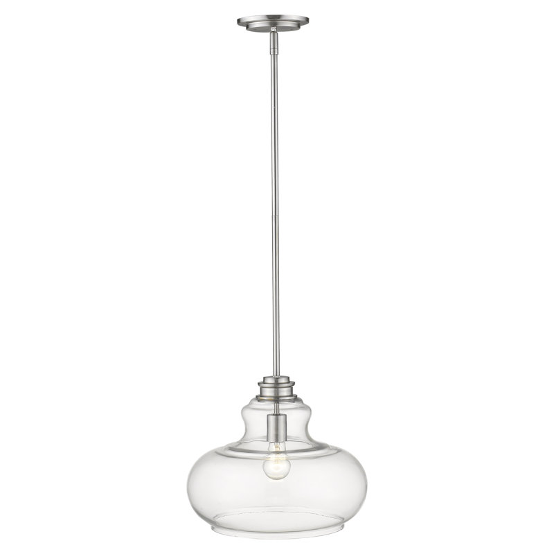 Luminaire suspendu simple à 1 lumière Perrysburg, Nickel satiné