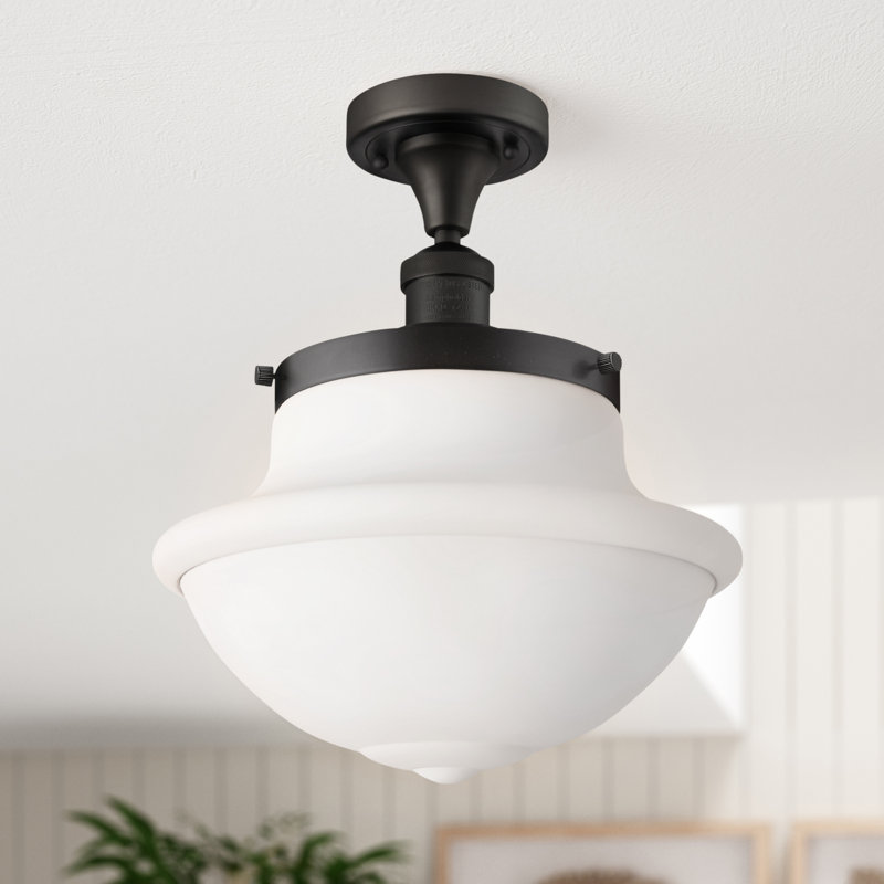 Plafonnier semi-encastré 1 lumière Baptiste, Ampoule non incluse, Blanc mat, Bronze frotté à l'huile