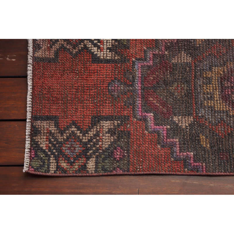 Handmade Turkish Rug In Vibrant Red For Rustic Home Decor With A Vintage Bohemian Touch