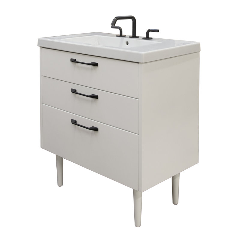 Sofi 31.5'' W Single Vanity, Matte White, Brushed Brass, Single Hole Faucet