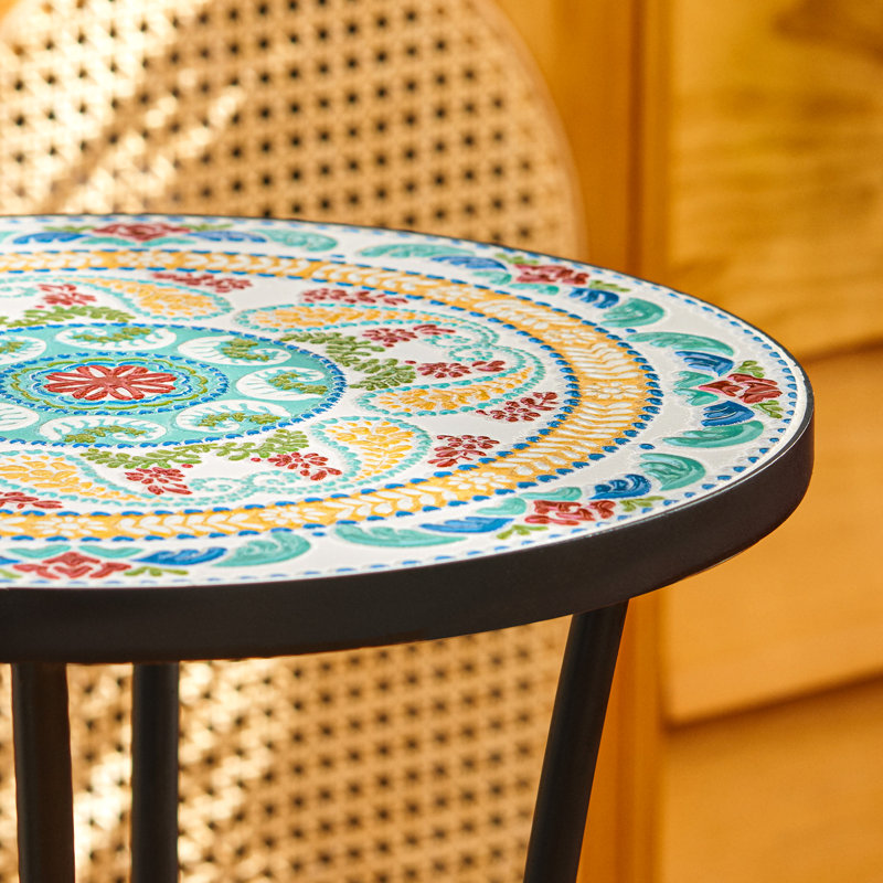Fenske Patio Side Table with Shelf, Floral