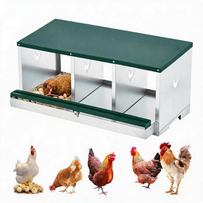 Boîtes de nidification pour poulets, boîte de nidification pour poulets en métal à 3 compartiments, boîte de ponte pour œufs de poule avec grands trous ventilés pour faciliter la collecte des œufs