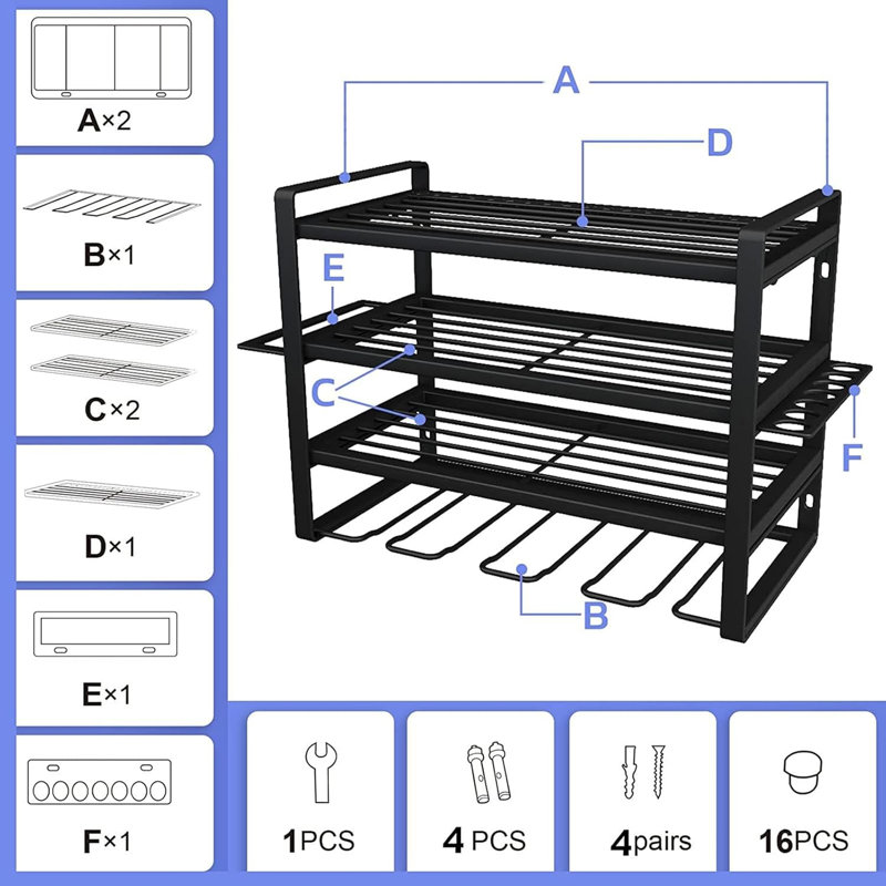 4 Layer Power Tool Organizer, Heavy Duty Wall Mount Power Tool Organizer with 4 Slots for Garage Shed