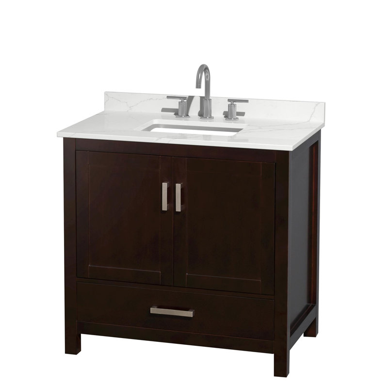 Ensemble de meuble-lavabo simple 36 po avec plateau en quartz Sheffield, Quartz Giotto, Brun, Chrome