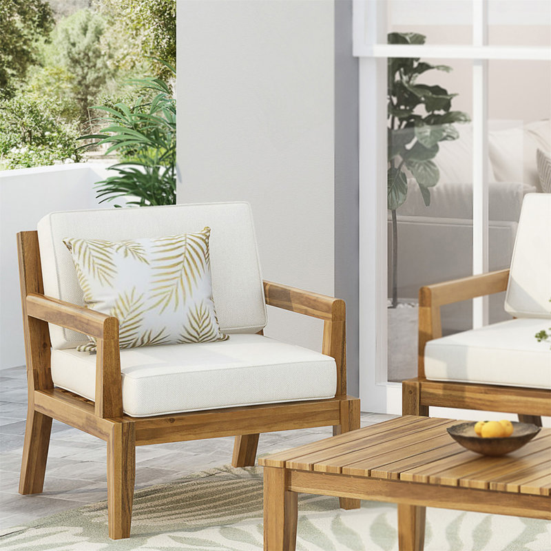 Fauteuil club d'extérieur en bois d'acacia avec coussin épais imperméable pour sièges profonds