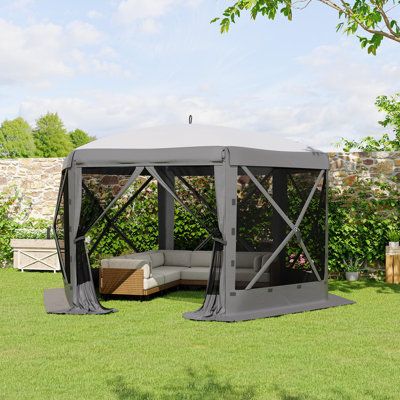 13x13FT One-Push Canopy Tent with Mesh Netting & 6 Wind Panels, Gray