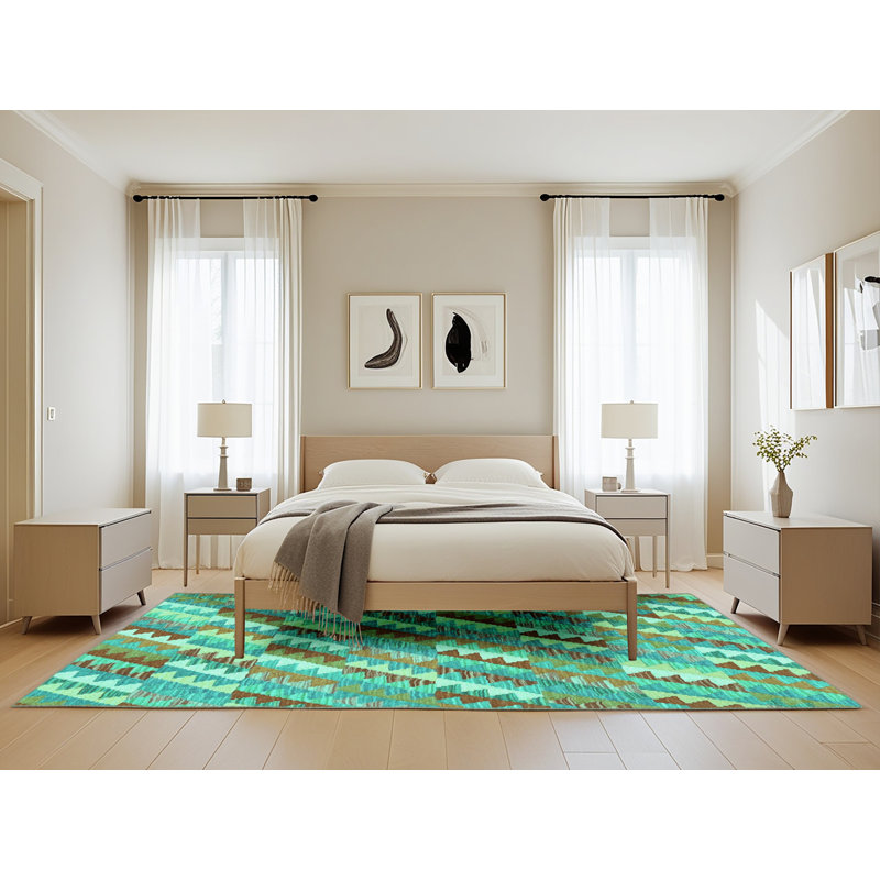 Tapis turquoise tissé à la machine en polyester / polyester de style sud-ouest Elisha-May 5 pi x 8 pi