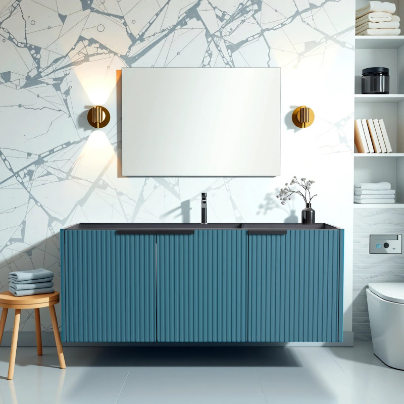 Meuble-lavabo mural 48 po et 3 portes à fermeture en douceur, Beige