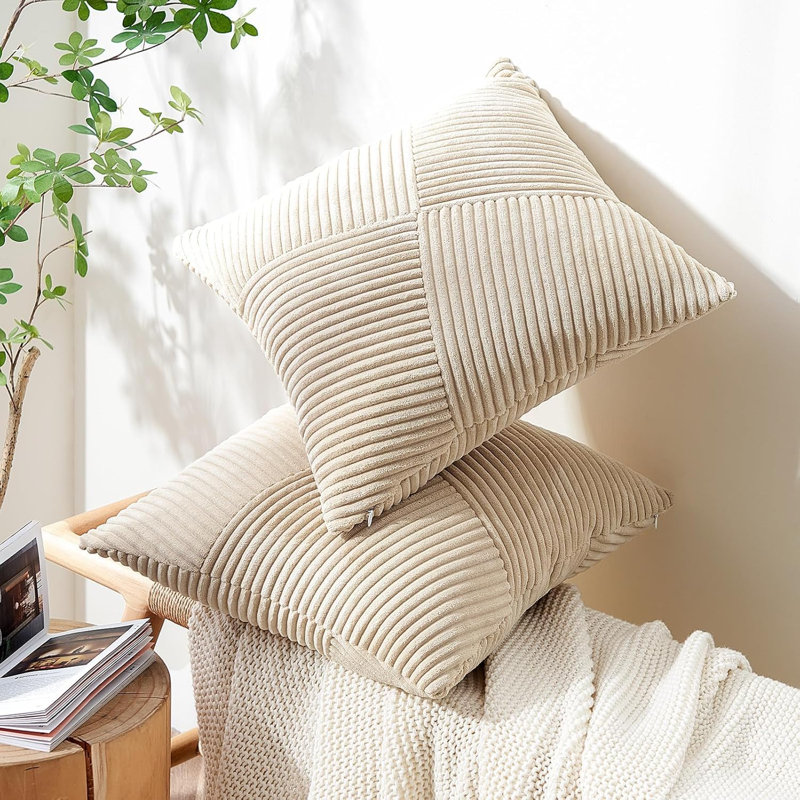 Corduroy Throw Pillow Covers,Soft Corduroy Couch Decorative Pillow Covers Windmill Textured Striped Cushion Cover,Set of 2