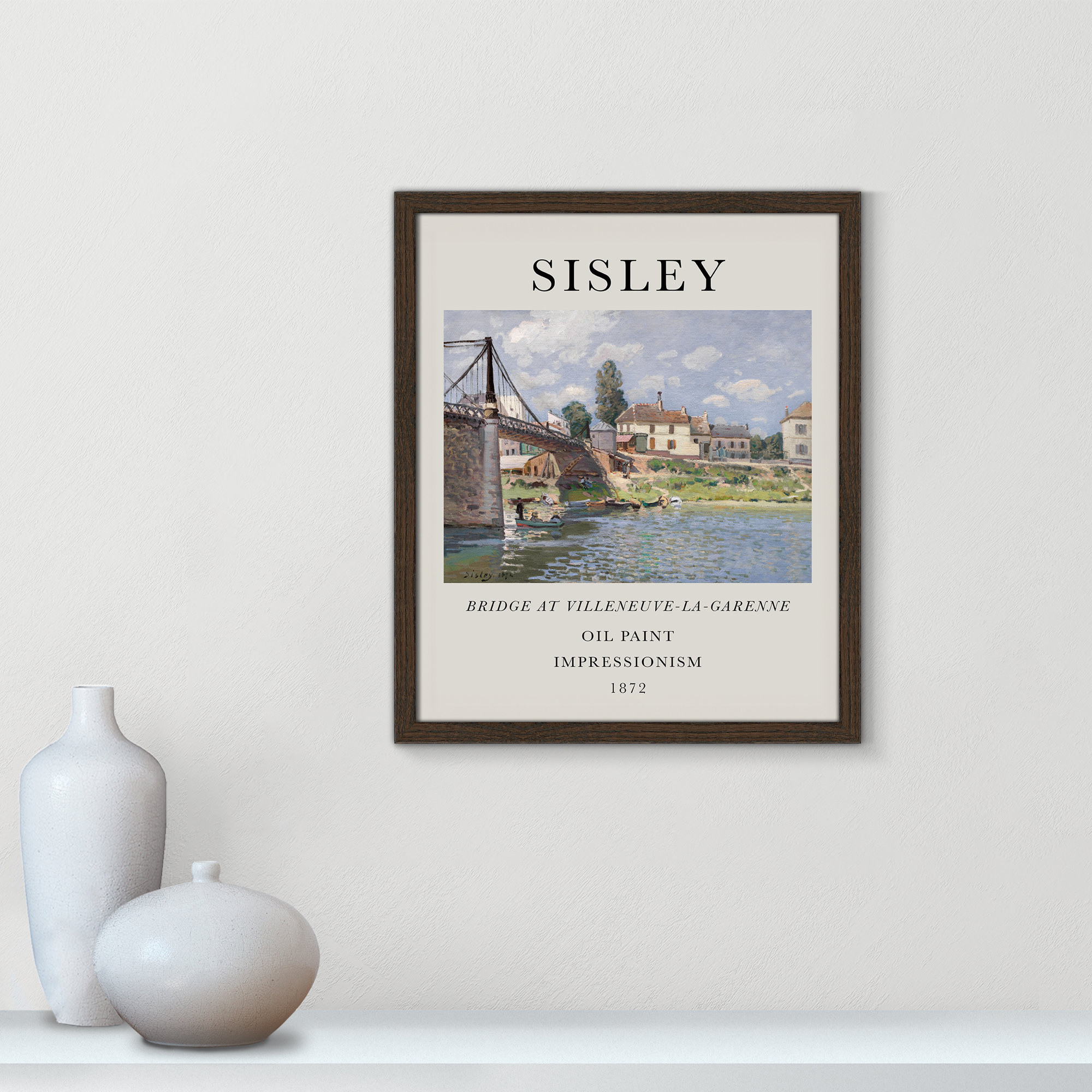 Old Masters Collection " The Bridge At Villeneuve " by Alfred Sisley, Walnut Single Picture Frame, No