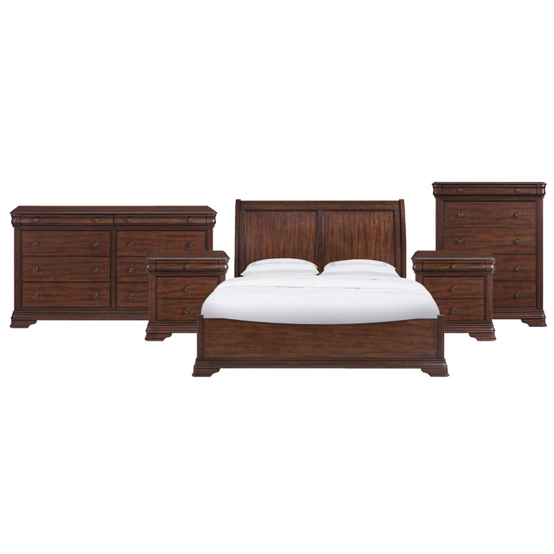 Ensemble de chambre à coucher 5 pièces King, 5 Pcs: Bed, Dresser, Chest, 2 Nightstands, Très grand lit