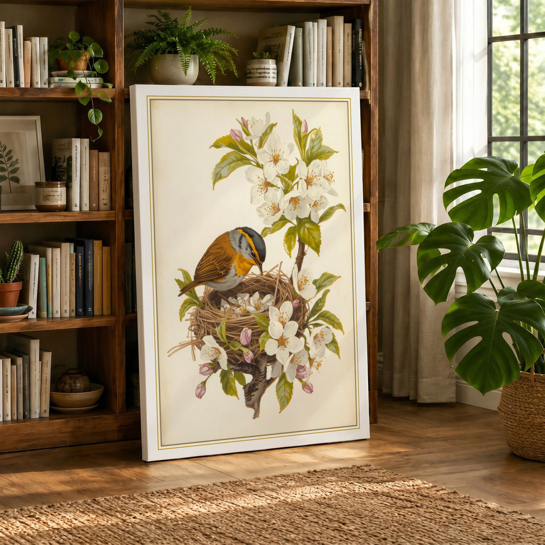 Songbird Among Blossoms Botanical Canvas Art Print