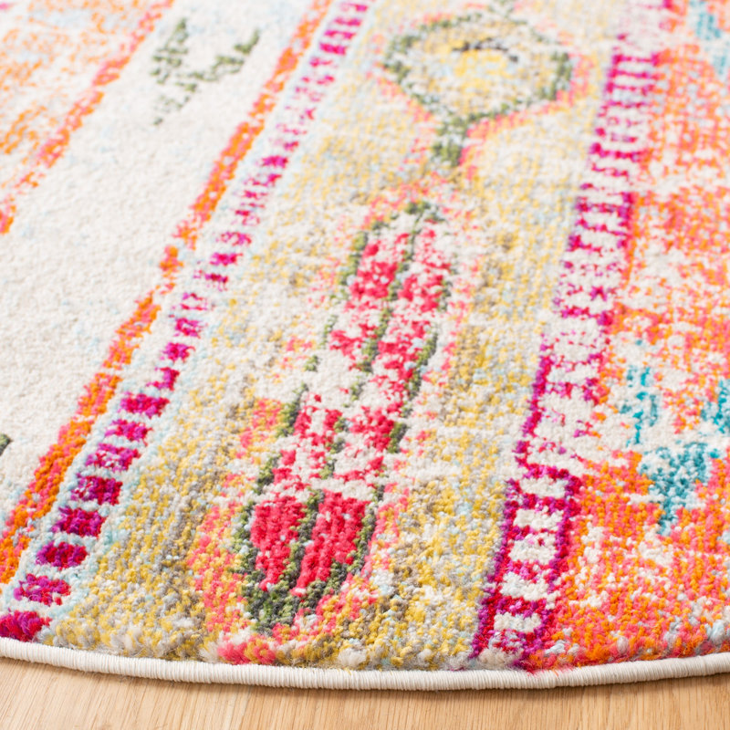 Tapis rose / orange / jaune Galan, Rond 5 pi