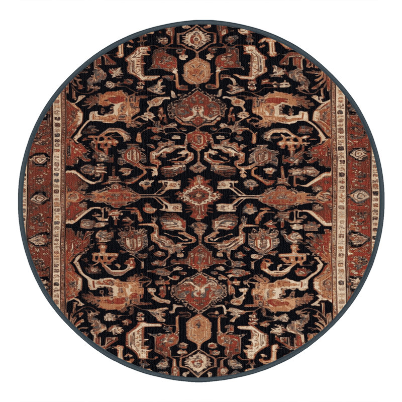 Machine Washable Persian Brown Area Rug, Round 5'