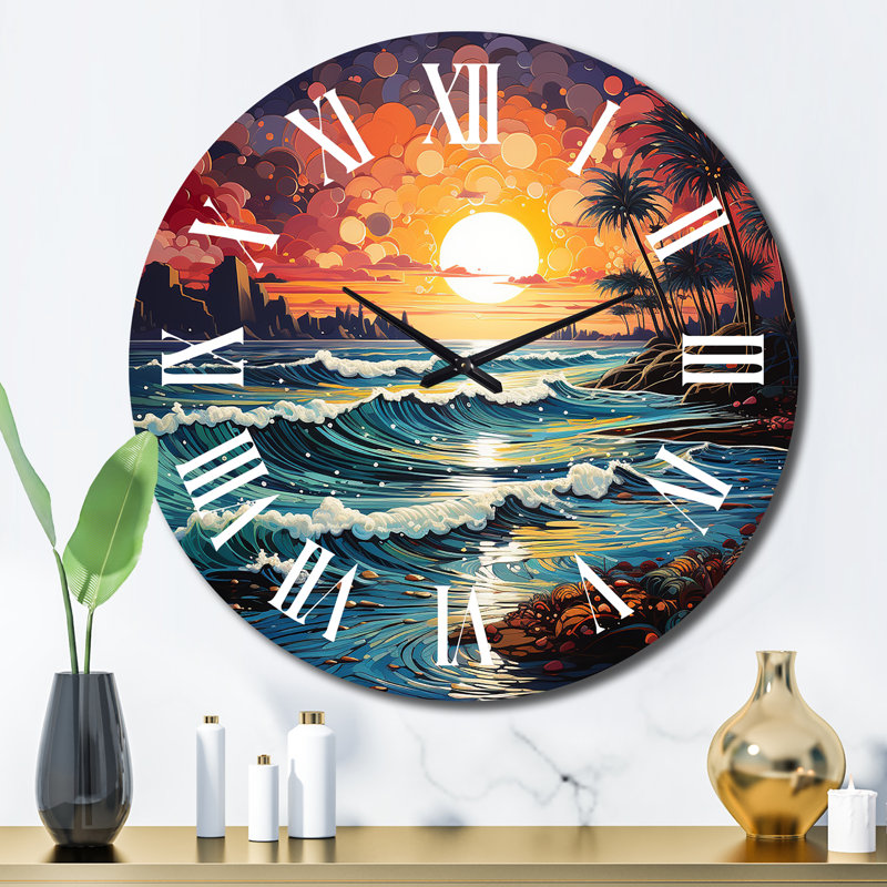 Beach Beach Vibes Pointillism III - Horloge murale plage, Grand