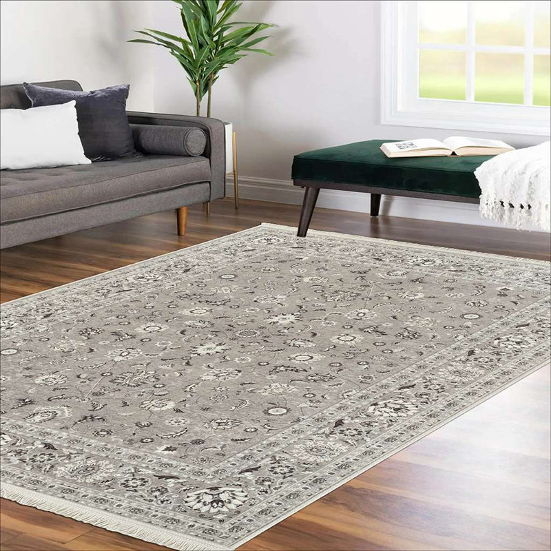 Tapis gris antidérapant Alfa Rich Clotaire, Rectangle 4 pi 11 po x 7 pi 6 po