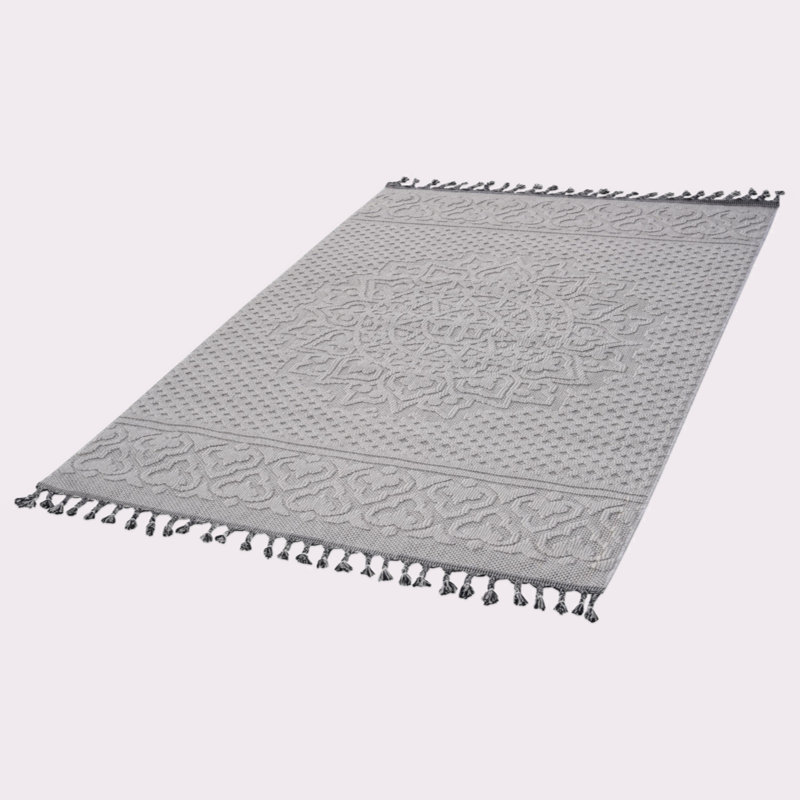 Tapis intérieur / extérieur blanc / médaillon Collection, Rectangle 4 pi x 6 pi 2 po