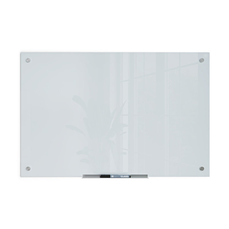 Frosted White 36" x 24" Tempered Glass Frameless Whiteboard
