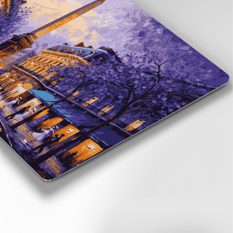 Art mural en métal mauve, "Cities", Argentine, H 11 po x l 14 po