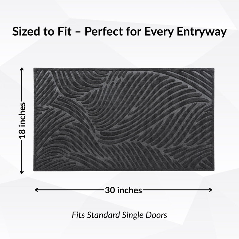 Heavy-Duty Dirt-Trapping Rubber Doormat with Raised Wave Pattern, Black