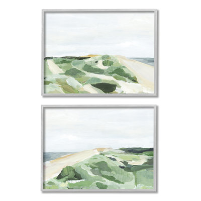 «Ocean Coastline Greenery Beach Green Beige Blue» par Annie Warren - ensemble de 2 peintures