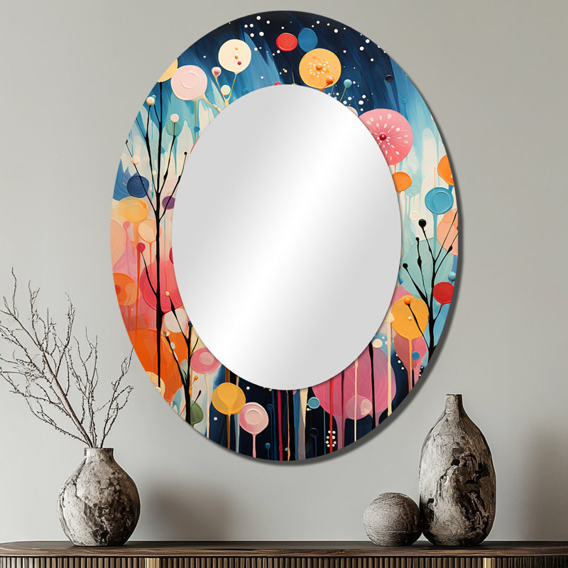 Mid-Century coloré, contrastes colorés III - Décoration murale ovale multicolore, 40 po x 30 po