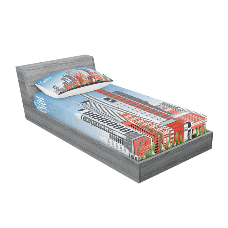 Multicolore ensemble de draps et taies décoratives Ambesonne Boston, Ensemble de draps pour lit simple avec deux taies 