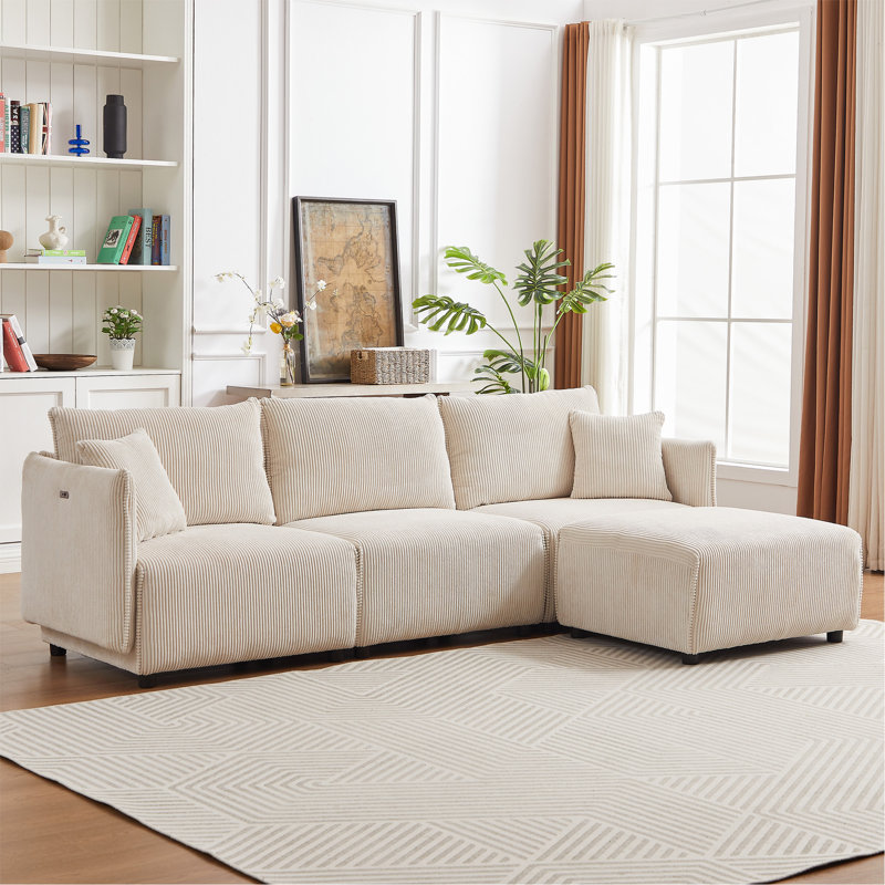 Canapé modulaire Milanee, Beige, H 33,4 po x l 171,8 po x P 33,4 po, Velours beige